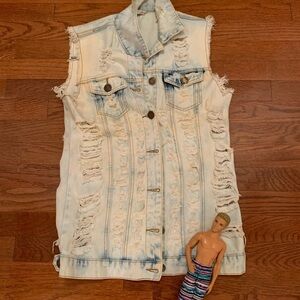 VIP JEANS SHREDDED DISTRESSED VEST GRUNGE EMO INDIE BAND ROCK FALL SCHOOL